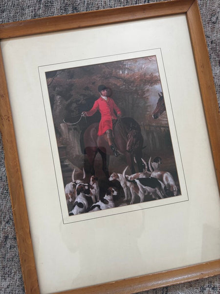 Vtg Wood Frame w/Print of Fox Hunt Man