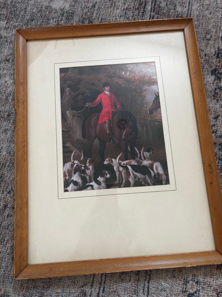 Vtg Wood Frame w/Print of Fox Hunt Man