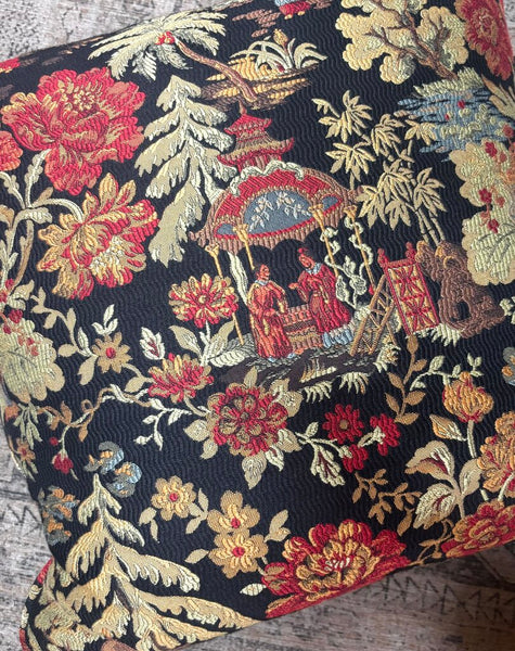 Vtg Chinoiserie Tapestry Pillow 18x18
