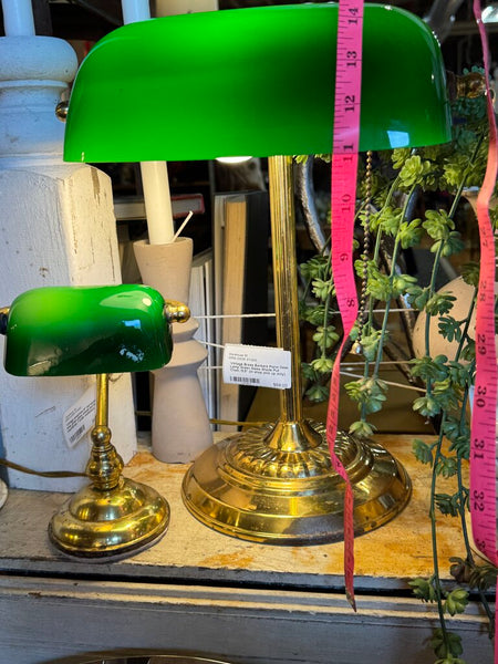 Vintage small/mini 8" tall bankers lamp green glass shade perfect countertop / under cupboard size (base as found)