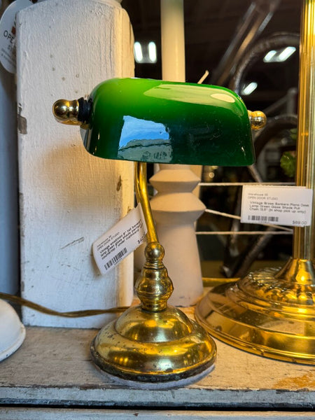 Vintage small/mini 8" tall bankers lamp green glass shade perfect countertop / under cupboard size (base as found)