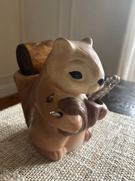 Vintage Ceramic Squirrel Nut Cracker with Tools 6H