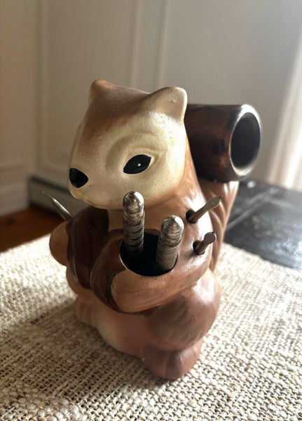 Vintage Ceramic Squirrel Nut Cracker with Tools 6H