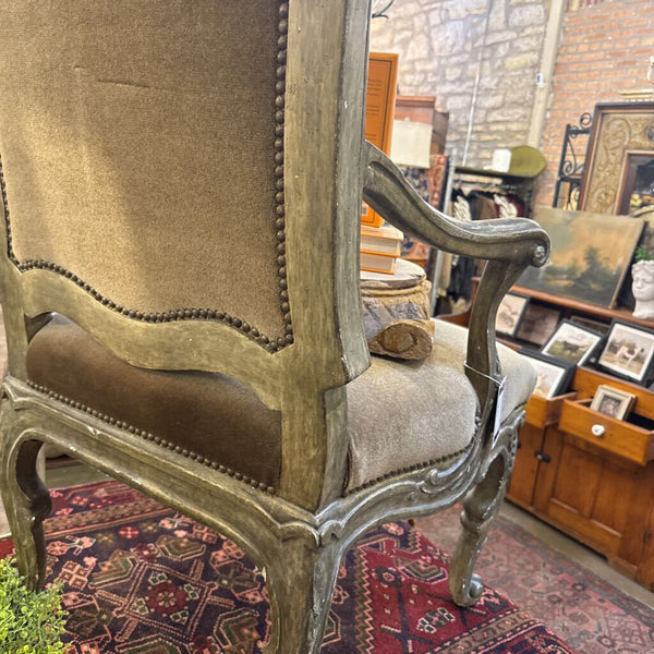 PAIR FRENCH LOUIS XV CHAIRS IN MOEHAIR 47T 26W 22D IN STORE PICK UP ONLY