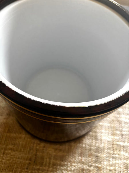 Vintage Brown Faux Tortoise Shell Vinyl Ice Bucket W/Gold Trim