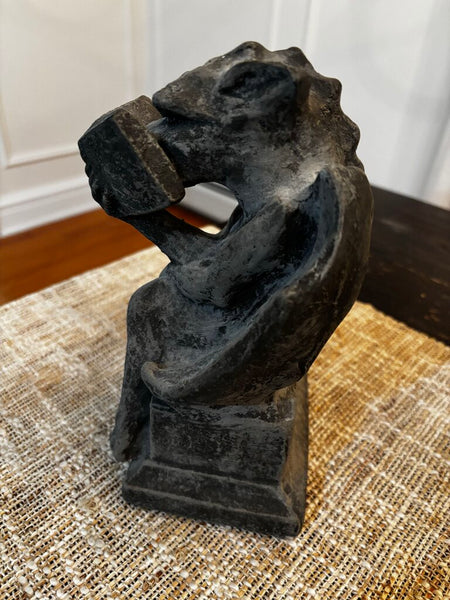 Vintage MPI Cast Stone Seated Gargoyle Sculpture The Bookworm 8.5H