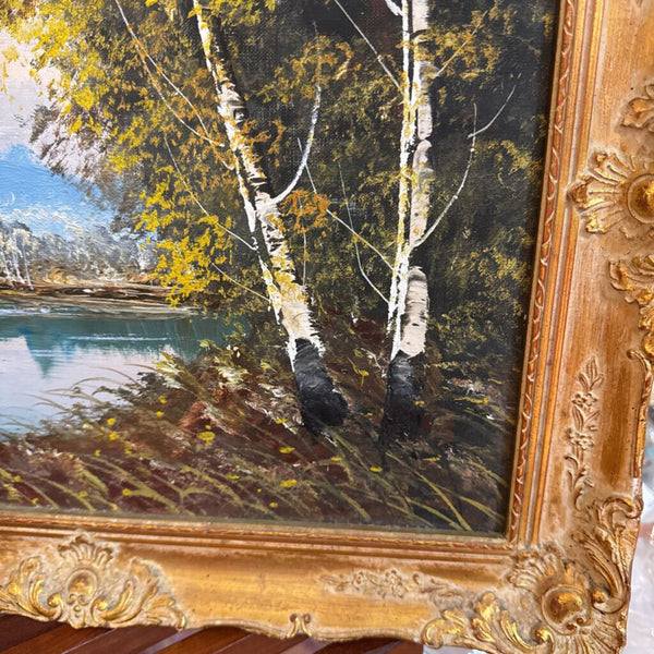 Vintage gold framed painting original signed oil on linen