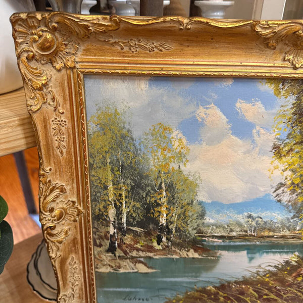 Vintage gold framed painting original signed oil on linen