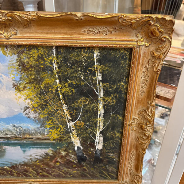 Vintage gold framed painting original signed oil on linen