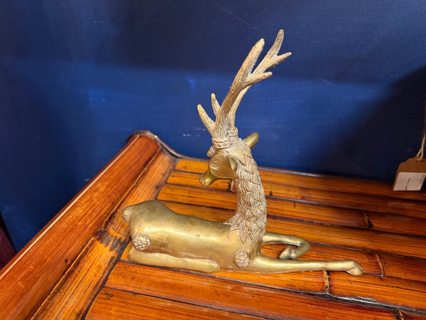 Vintage Solid brass Sitting Deer, 8"long, 7"tall