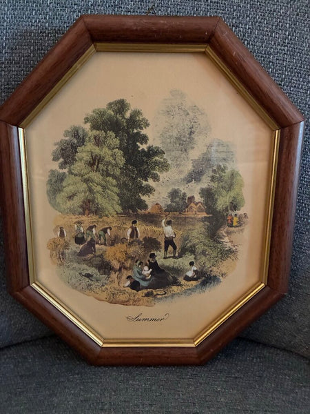 Vintage "Spring" Peasant Scene Octagon Artwork 10" x 12"