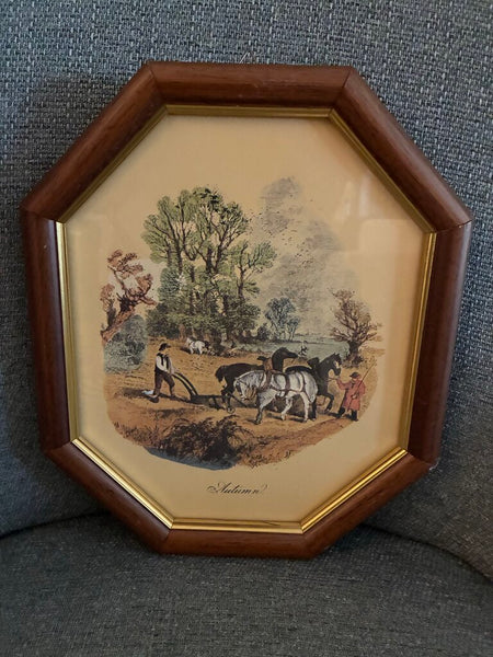 Vintage "Spring" Peasant Scene Octagon Artwork 10" x 12"