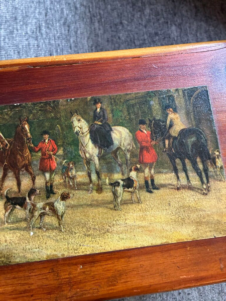 Vintage Wood Equestrian Trinket Box 11" x 4.5 x6"