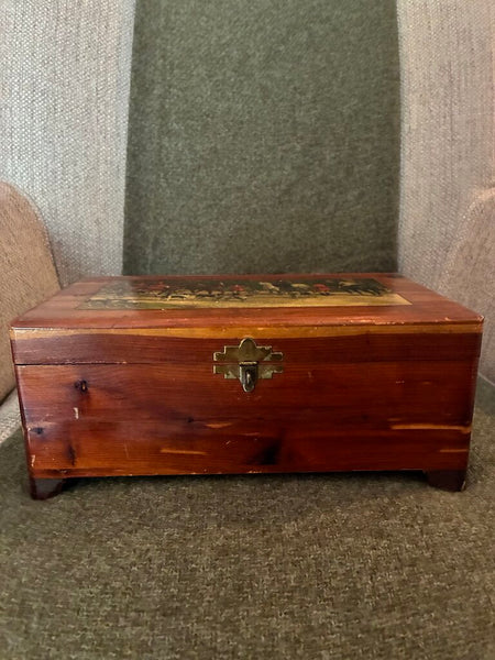 Vintage Wood Equestrian Trinket Box 11" x 4.5 x6"