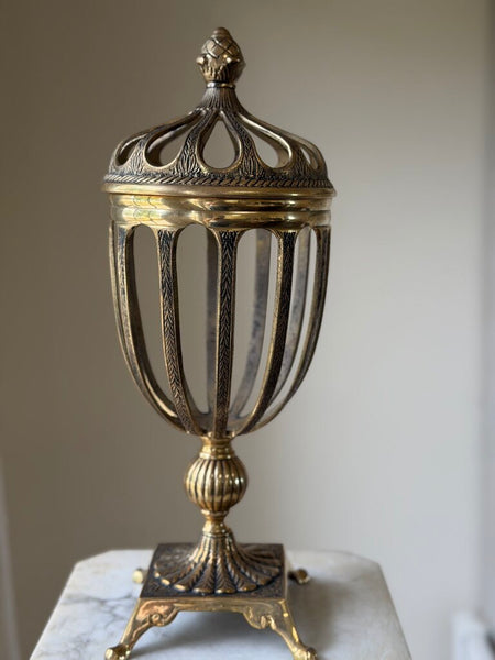 Caged Lidded Metal Urn