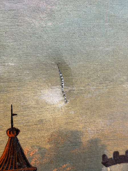 Castle w/ Boats on Water Oil on Canvas (as-is)
