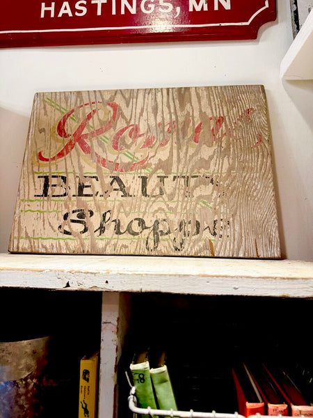 JFV ~ Vintage Chippy wood Beauty Shoppe Sign