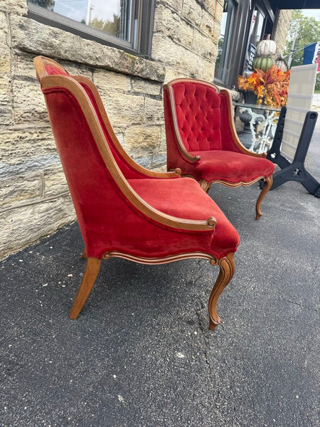 Pair of Red Velvet Chairs As Found Pick Up Only W2358