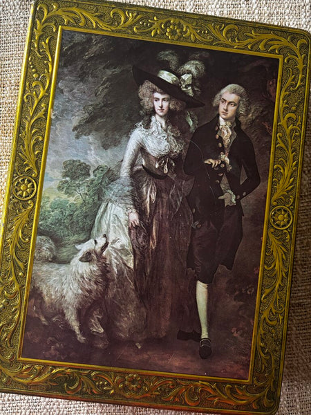 KALAR STRUDEL DECORATIVE TIN VICTORIAN COUPLE WITH DOG WALK 9X12