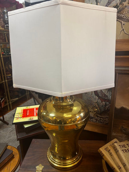 Vintage Brass Ginger Jar Lamp w/Shade