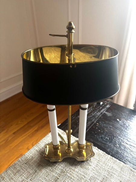 VINTAGE French Style Brass Bouillotte Lamp Metal Shade 2 Light Table Lamp 16"