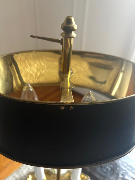 VINTAGE French Style Brass Bouillotte Lamp Metal Shade 2 Light Table Lamp 16"