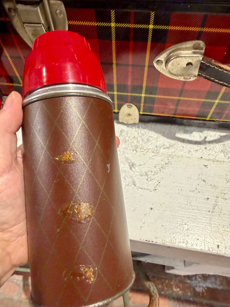 JFV ~ Vintage brown thermos red cap