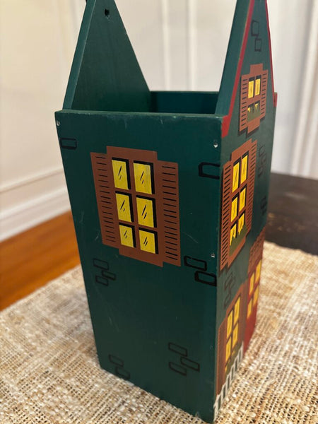 Williams-Sonoma Wood House Wine Bottle Holder Box w/Metal Handle.