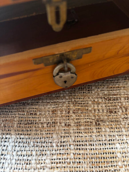 Vintage Cedar Wood Jewelry Box 1930 w/ Lock and Key