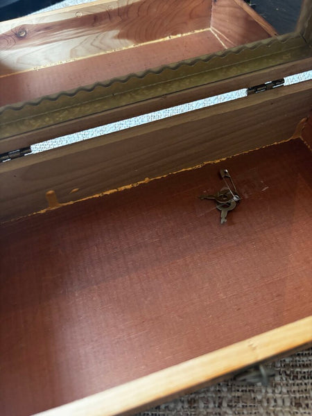Vintage Cedar Wood Jewelry Box 1930 w/ Lock and Key