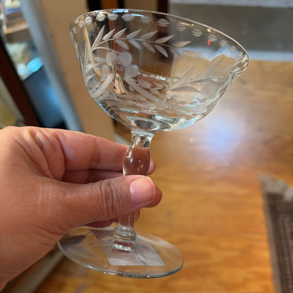 Vintage Fostoria "Holly" pattern champagne coupes / low sherbet glasses set of 6
