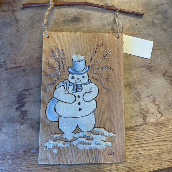 Moxie - Artisan Snowman Art on Wood 5.75 x 9