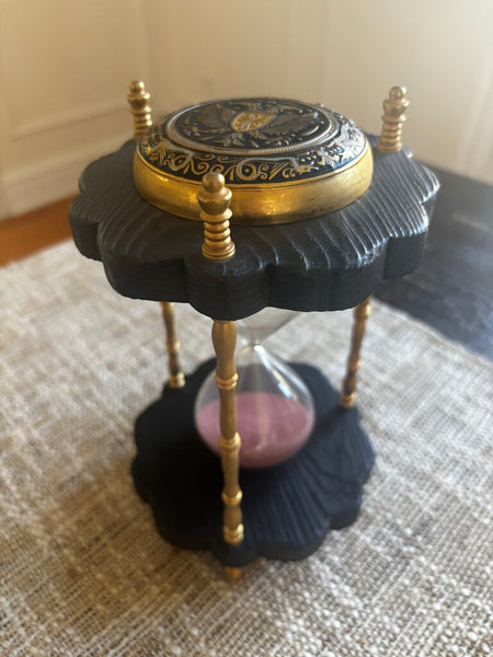 Vintage Wood and Brass Hourglass - Zodiac Sand Timer