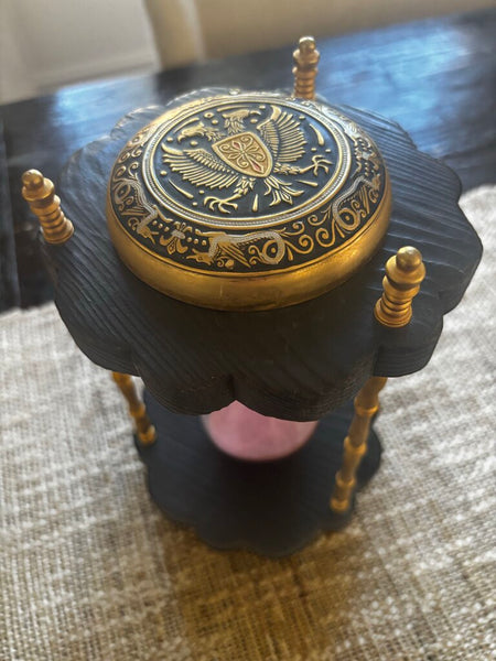 Vintage Wood and Brass Hourglass - Zodiac Sand Timer