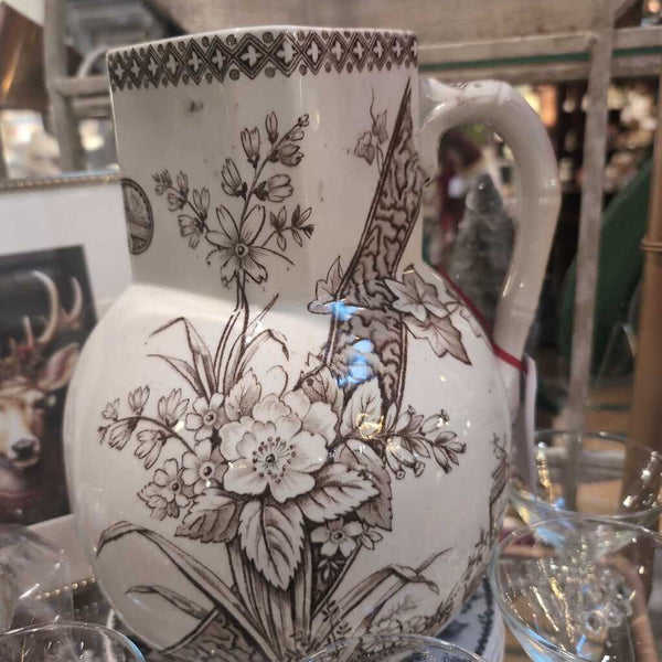 Beautiful English CW Turner and Sons Brown Transferware Pitcher from late 1800's.