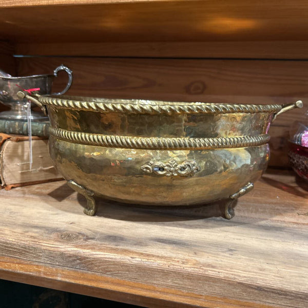 HAMMERED BRASS FOOTED JARDINIERE 14" x 10" x 5.5"