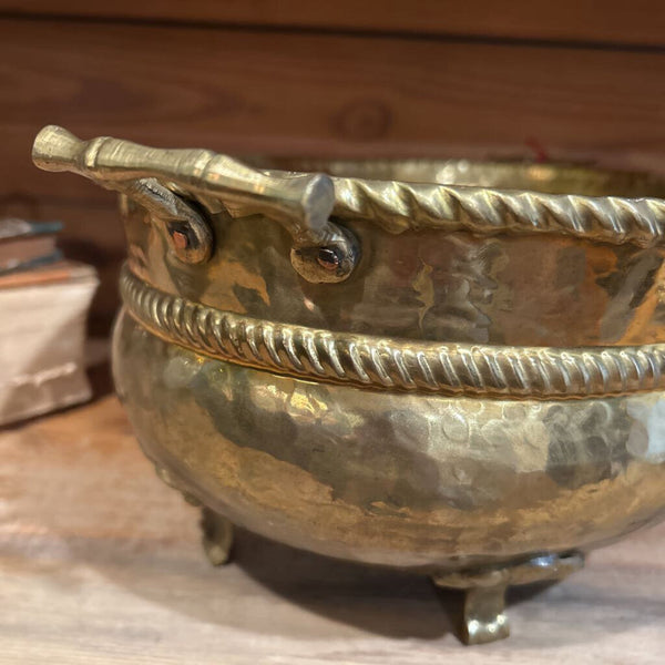 HAMMERED BRASS FOOTED JARDINIERE 14" x 10" x 5.5"