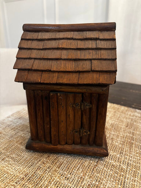 Vintage Handmade Wood Cabin w/ Sitting Girl Inside