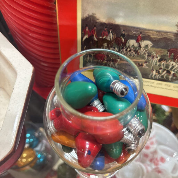 Glass Canister with Mini Christmas Light Bulbs 10" tall H4099