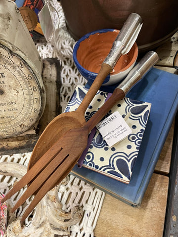 Salad fork and spoon with silver toned ends