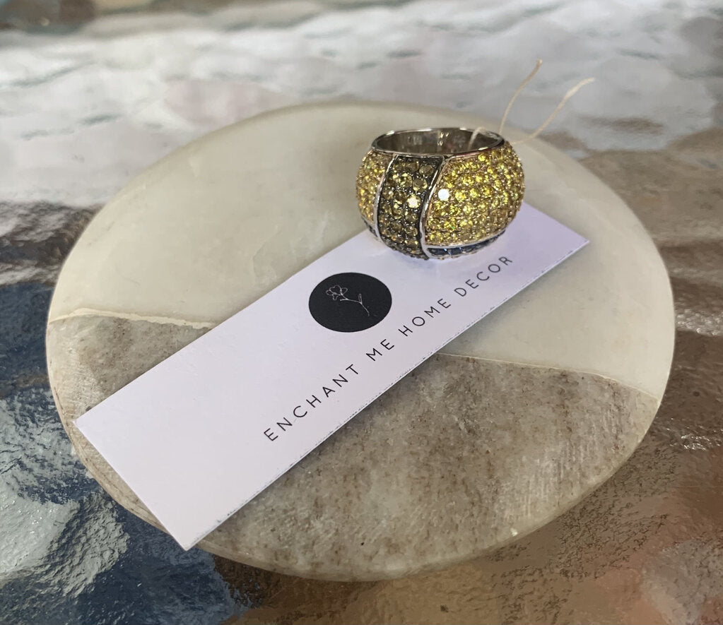 Sterling yellow blue stone dome ring