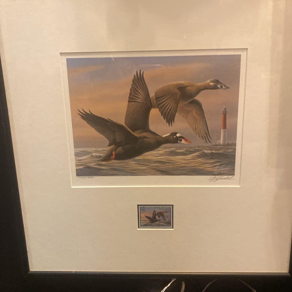 Singed migratory bird print with hunting stamp 17x17
