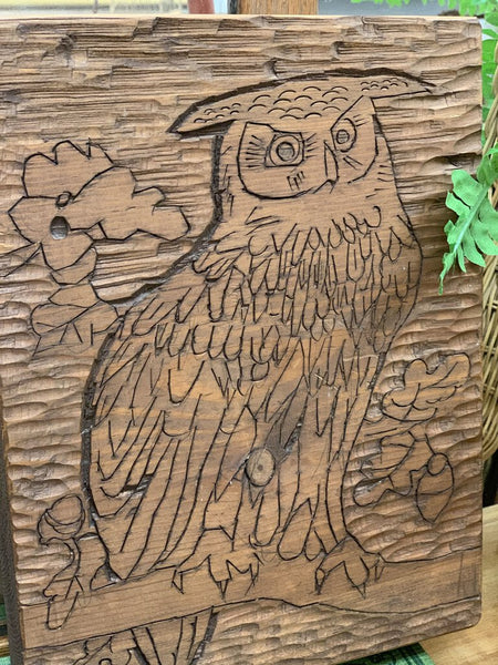 Folk art wood owl plaque