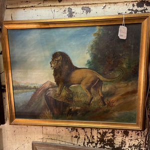 antique lion painting. oil on canvas 21" x 26"
