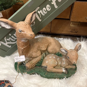 Vintage, rustic cement deer and fawn as is in store pick up only