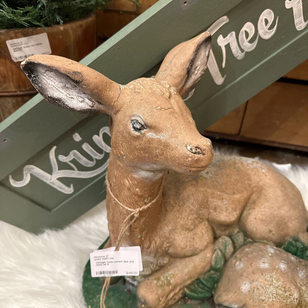 Vintage, rustic cement deer and fawn as is in store pick up only