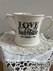 Emma Bridgewater Love & Friendship Black toast loving cup, 6" tall, 6" diameter, 10" wide, RARE