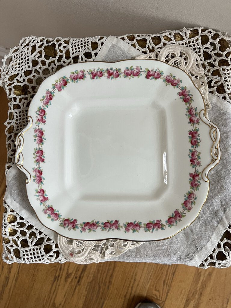 Pink Rose Cauldron Cake Plate Circa 1860