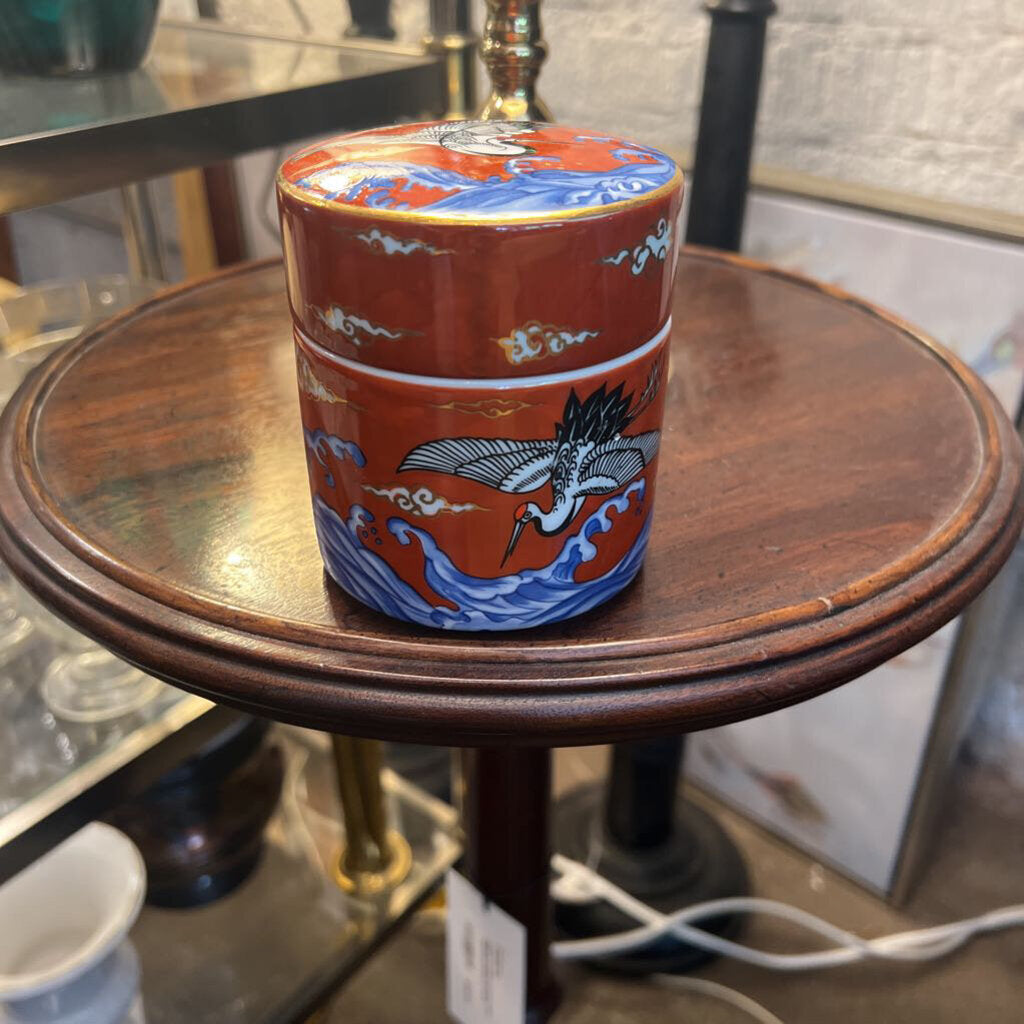 Orange Ceramic Asian round box with lid