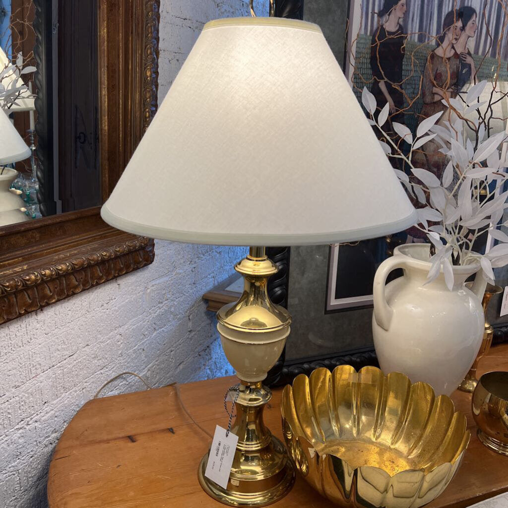 Pair of brass and cream vintage lamps